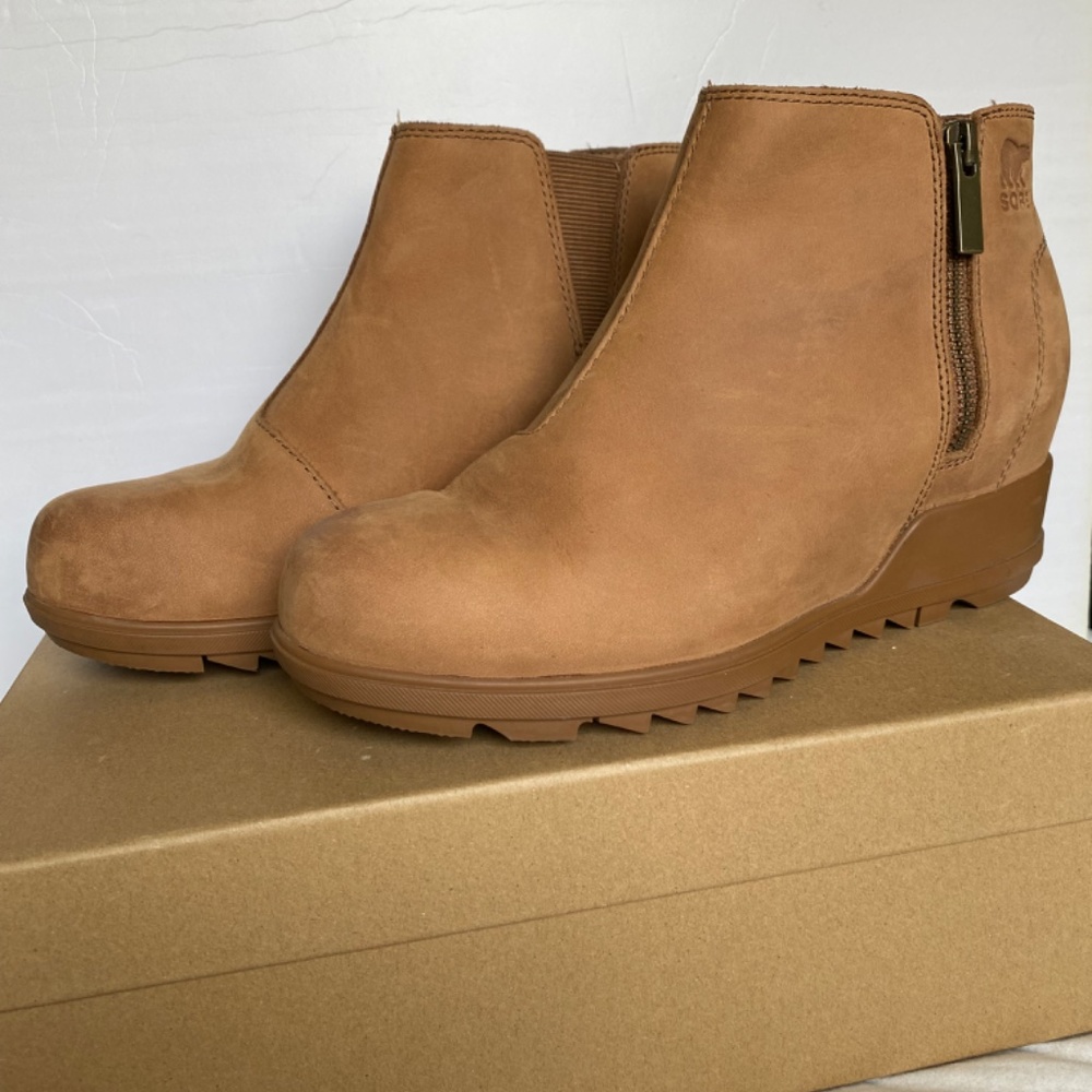 Sorel Women's Evie Zip Leather Boot - Velvet Tan, Sea Salt - Size 8